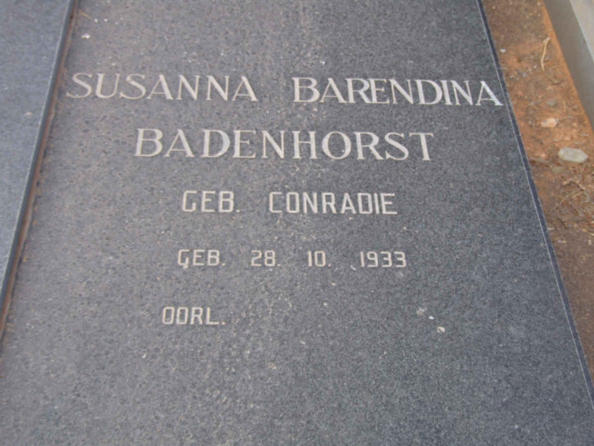 WESTHUIZEN Susanna Barendina Badenhorst, van der nee CONRADIE 1933-