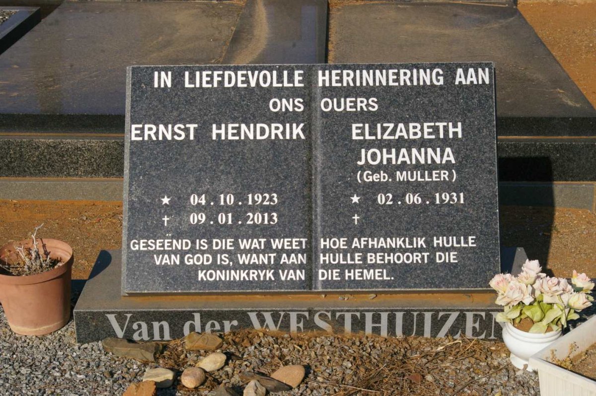 WESTHUIZEN Ernst Hendrik, van der 1923-2013 &amp; Elizabeth Johanna MULLER 1931-