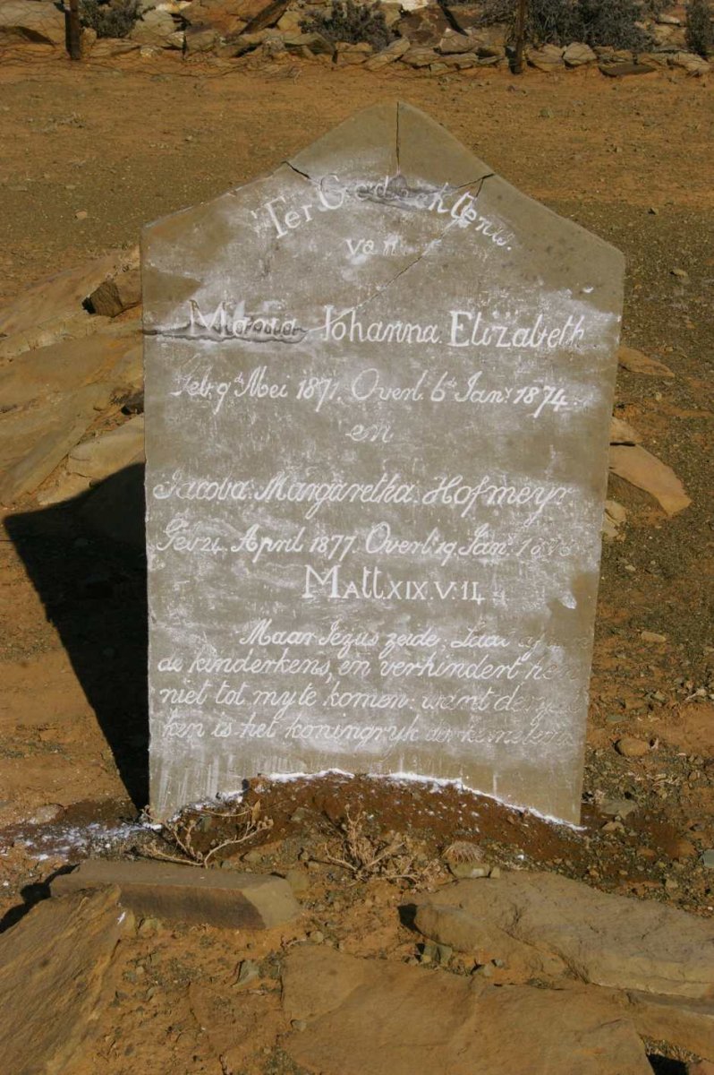 HOFMEYR Maria Johanna Elizabeth 1871-1874 :: HOFMEYR Jacoba Margaretha 1877-1878