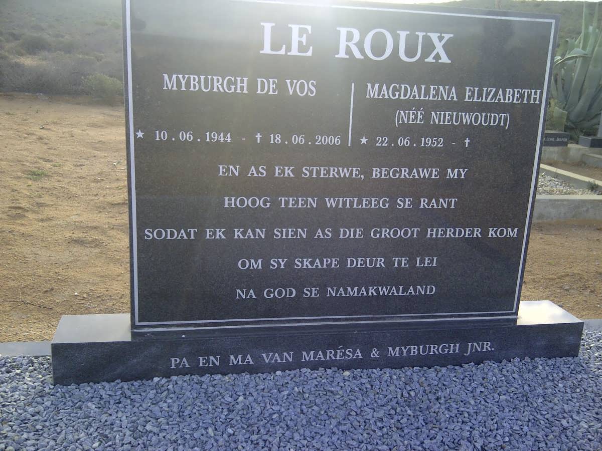 ROUX Myburgh De Vos, le 1944-2006 &amp; Magdalena Elizabeth NIEUWOUDT 1952-