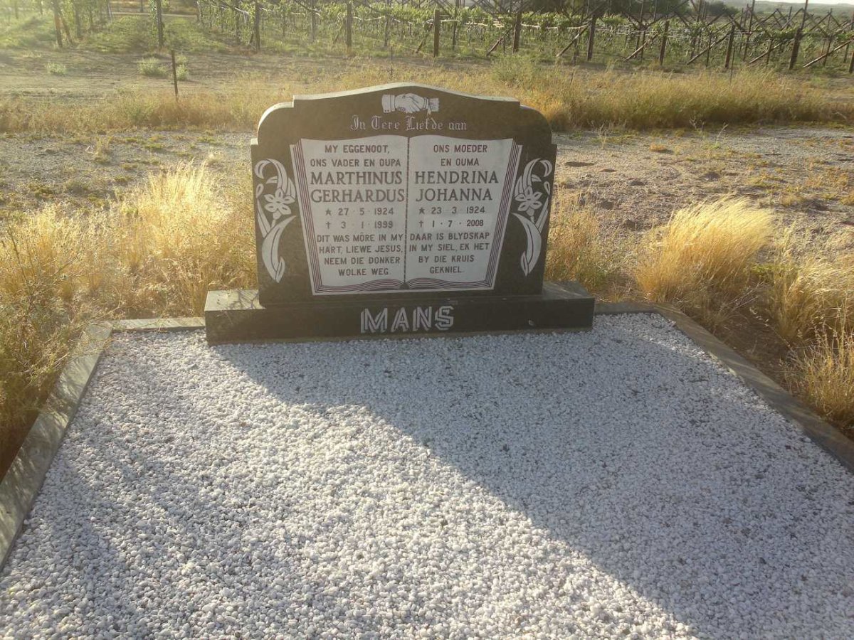 MANS Marthinus Gerhardus 1924-1999 &amp; Hendrina Johanna 1924-2008