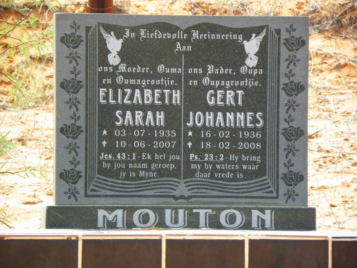 MOUTON Gert Johannes 1936-2008 &amp; Elizabeth Sarah 1935-2007