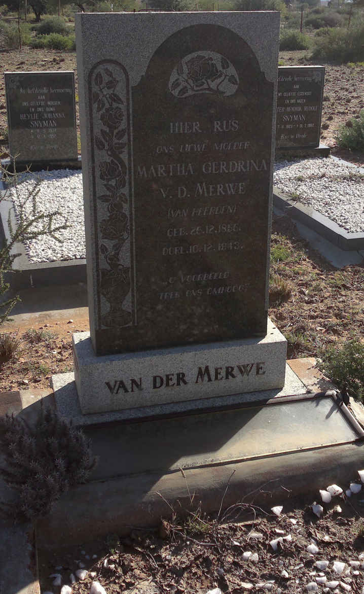 MERWE Martha Gerdrina, van der nee VAN HEERDEN 1856-1943