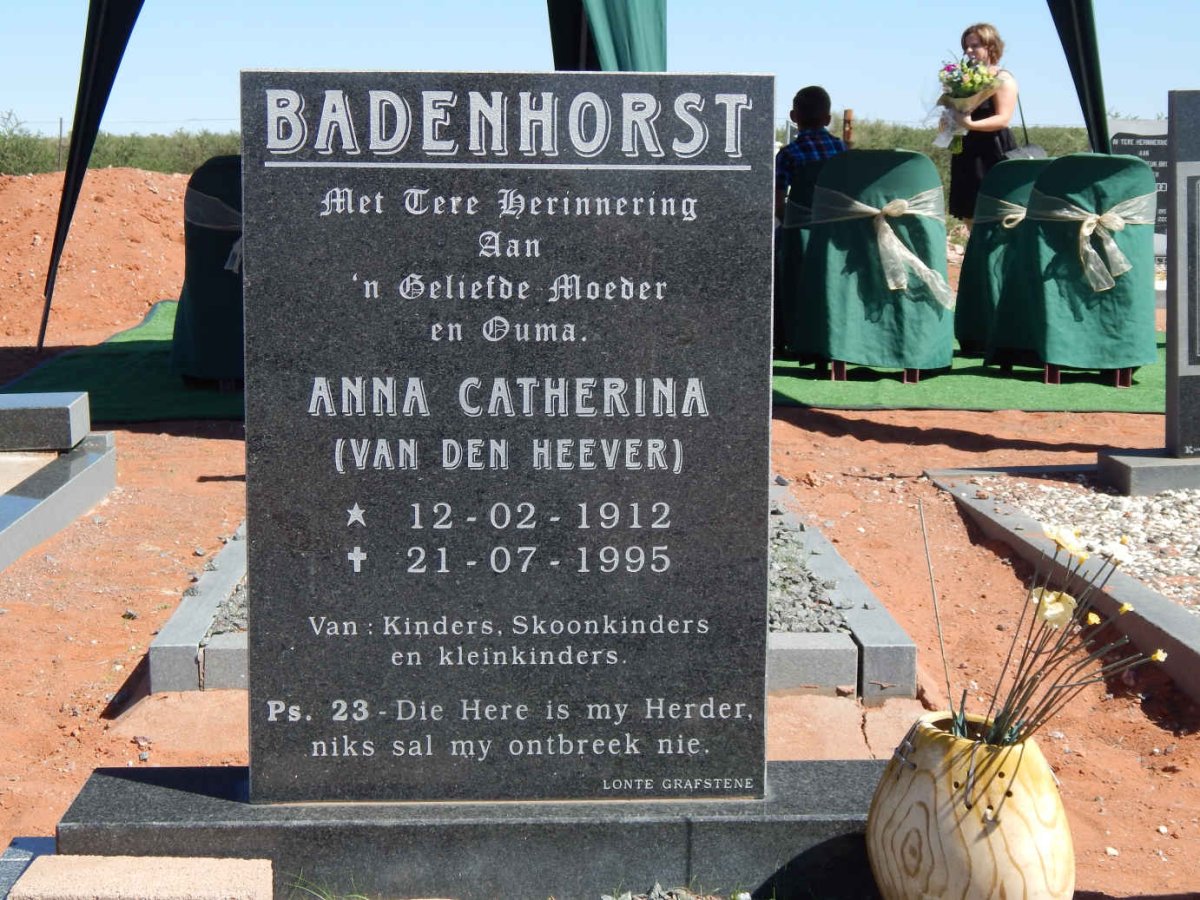 BADENHORST Anna Catherina nee VAN DEN HEEVER 1912-1995