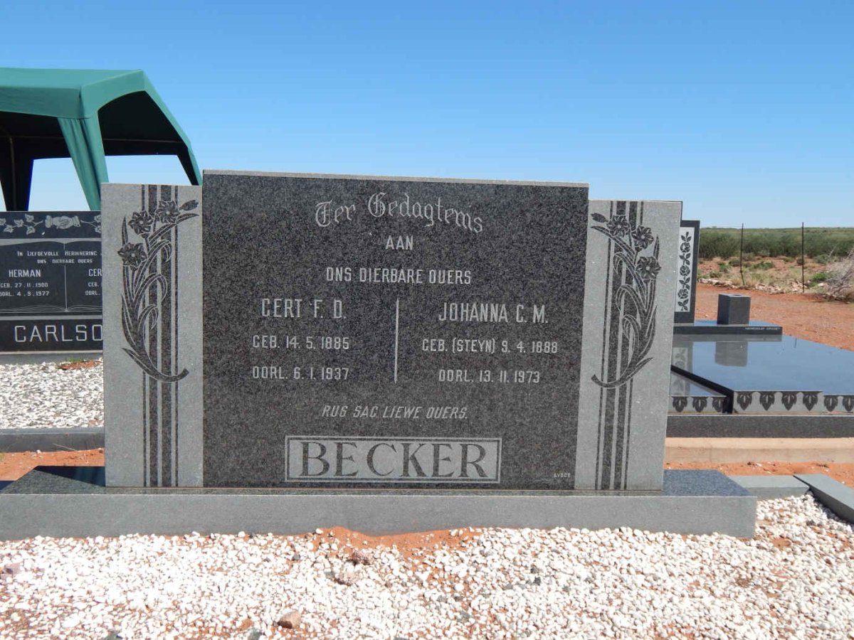 BECKER Gert F.D. 1885-1937 &amp; Johanna C.M. STEYN 1888-1973