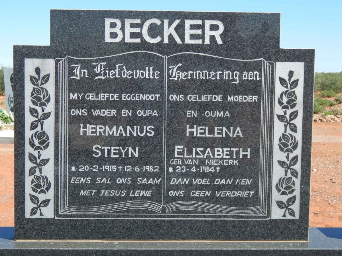 BECKER Hermanus Steyn 1915-1982 &amp; Helena Elizabeth VAN NIEKERK 1914-