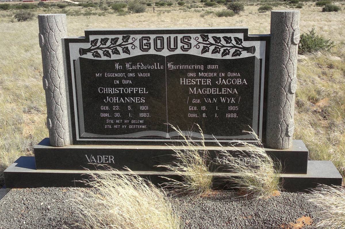 GOUS Christoffel Johannes 1901-1983 &amp; Hester Jacoba Magdelena VAN WYK 1905-1988