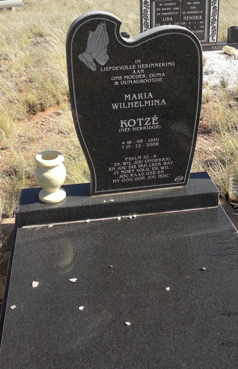 KOTZE Maria Wilhelmina nee HERRIDGE 1930-2008