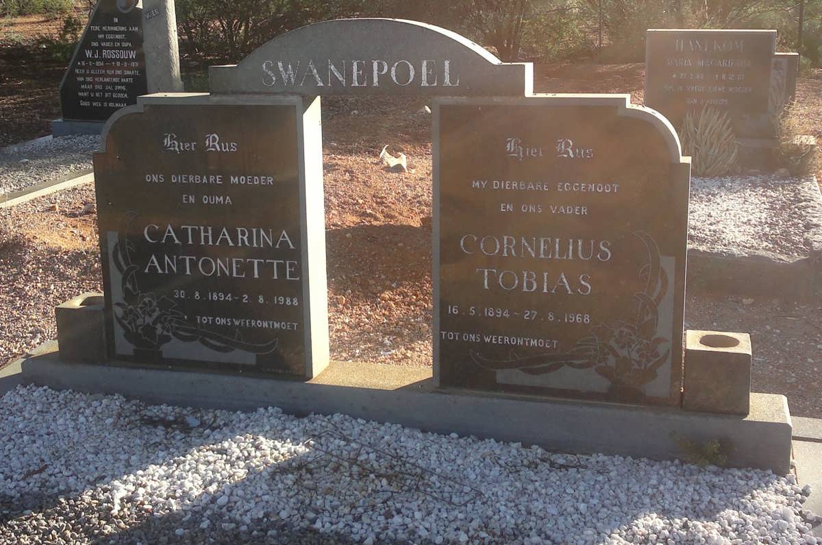 SWANEPOEL Cornelius Tobias 1894-1968 &amp; Catharina Antonette 1894-1988