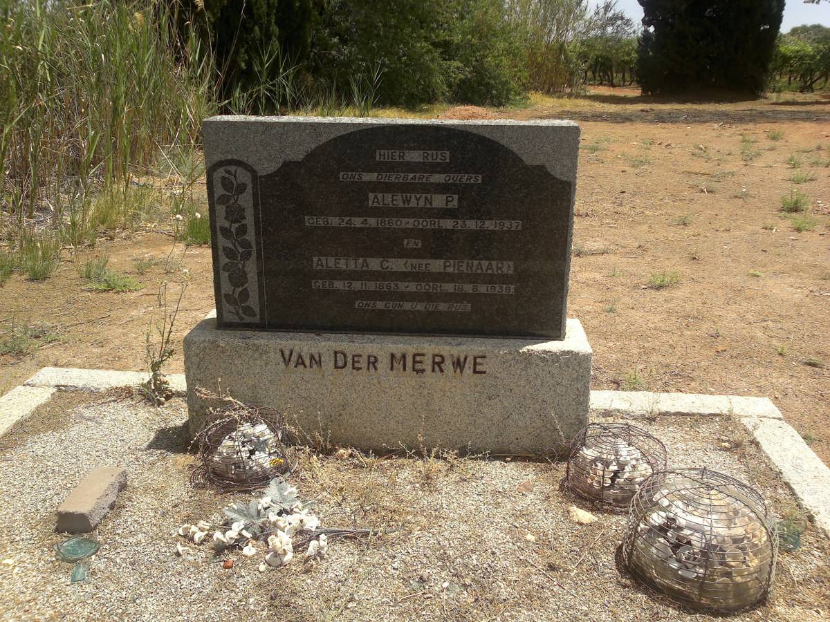 MERWE Alewyn P., van der 1860-1937 &amp; Aletta C. PIENAAR 1863-1938