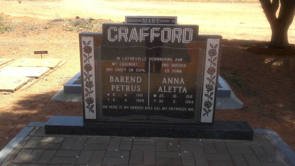CRAFFORD Barend Petrus 1916-1989 &amp; Anna Aletta 1916-1994