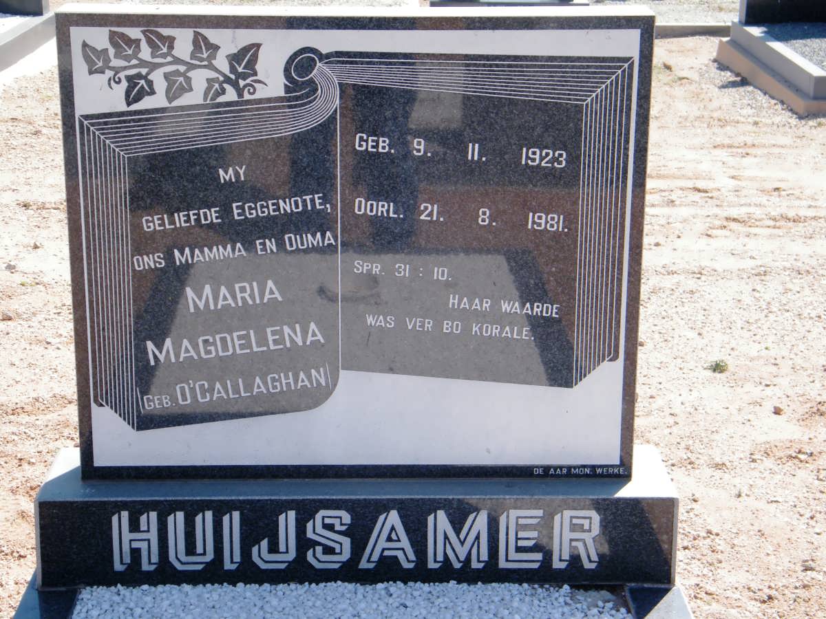 HUIJSAMER Maria Magdelena nee O'CALLAGHAN 1923-1981