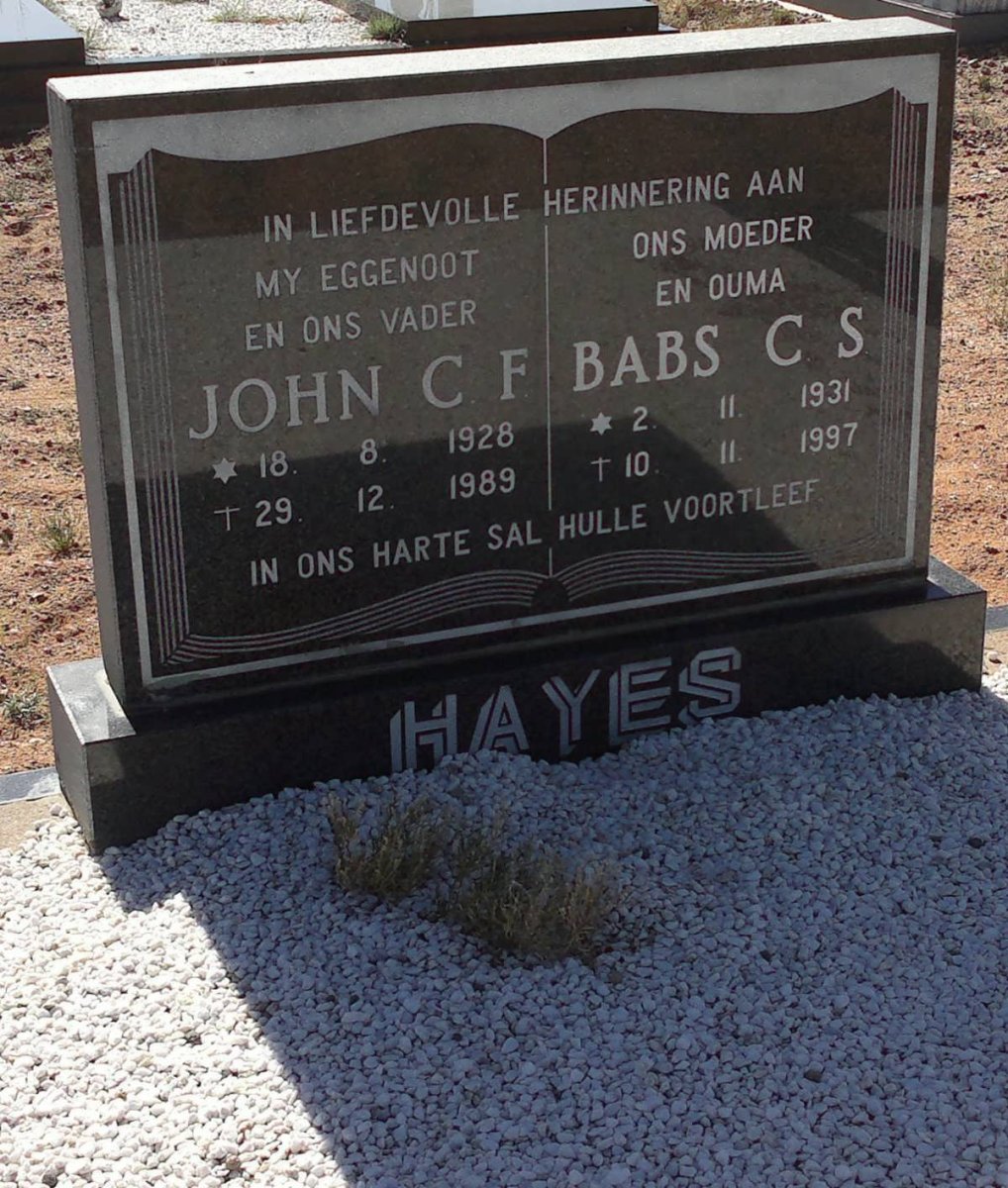 HAYES John C.F. 1928-1989 &amp; Babs C.S. 1931-1997