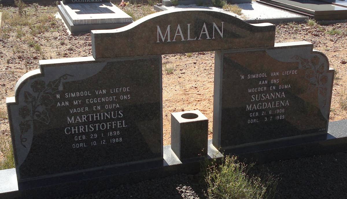 MALAN Marthinus Christoffel 1898-1988 &amp; Susanna Magdalena 1906-1989