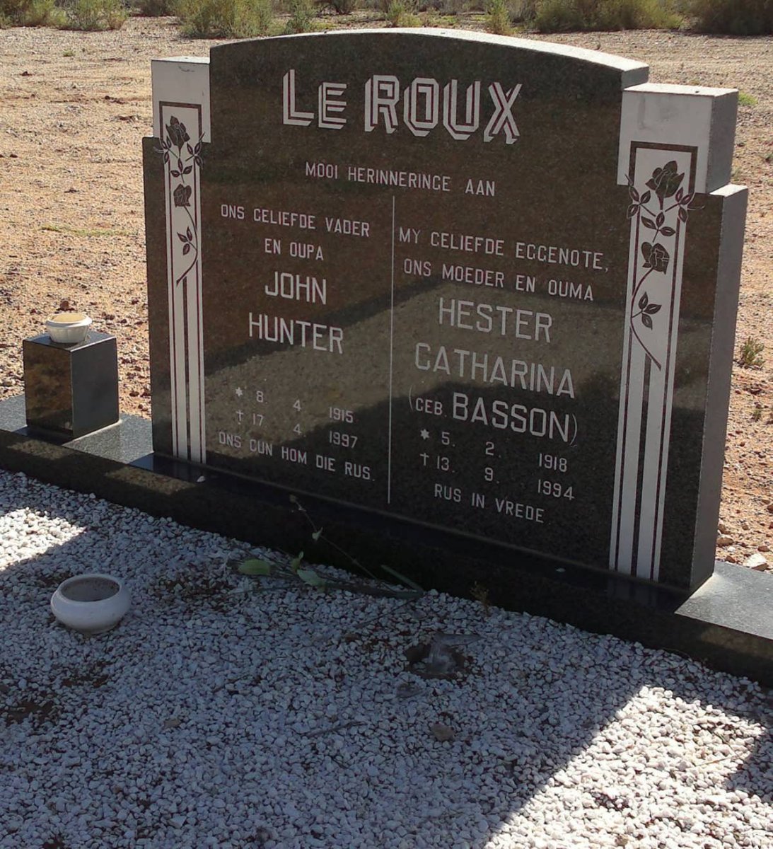 ROUX John Hunter, le 1915-1997 &amp; Hester Catharina BASSON 1918-1994