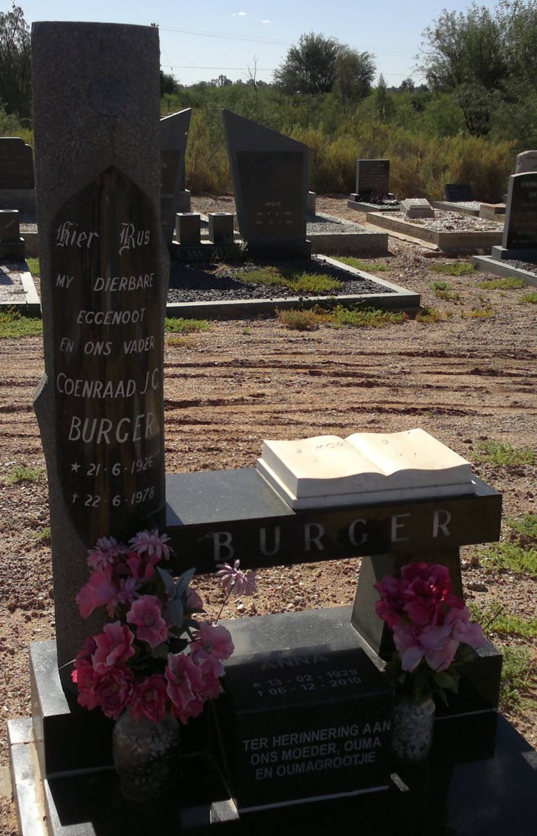 BURGER Coenraad J.C. 1926-1978 &amp; Anna 1929-2010