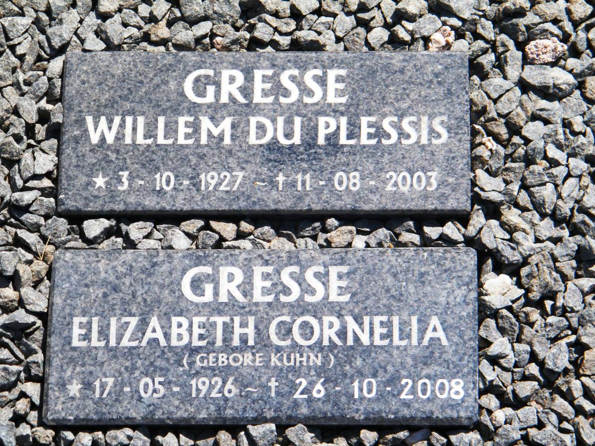 GRESSE Willem Du Plessis 1927-2003 &amp; Elizabeth Cornelia KÜHN 1926-2008