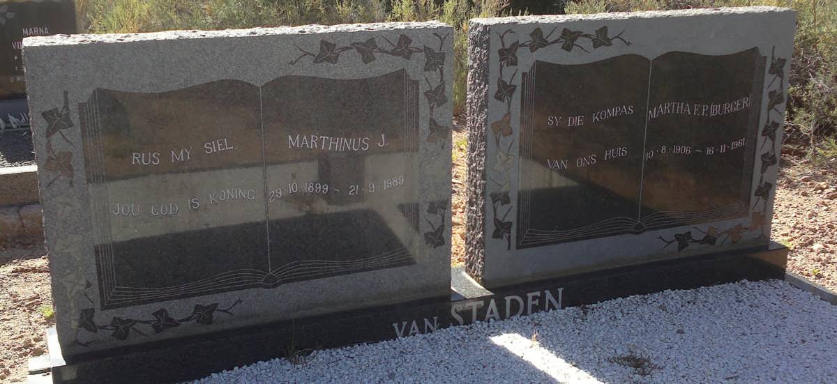 STADEN Marthinus J., van 1899-1989 &amp; Martha F.P. BURGER 1906-1961