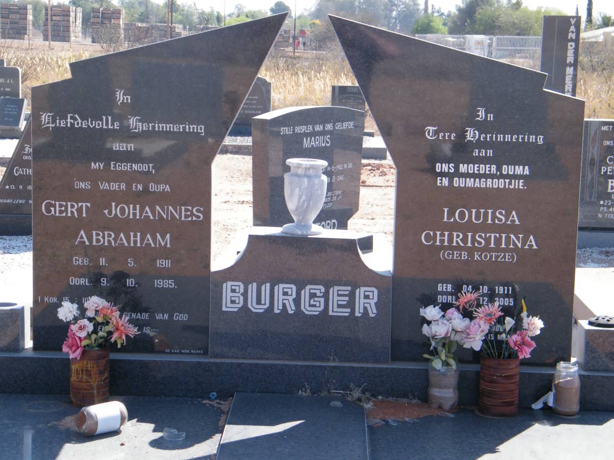 BURGER Gert Johannes Abraham 1911-1985 &amp; Louisa Christina KOTZE 1911-2005