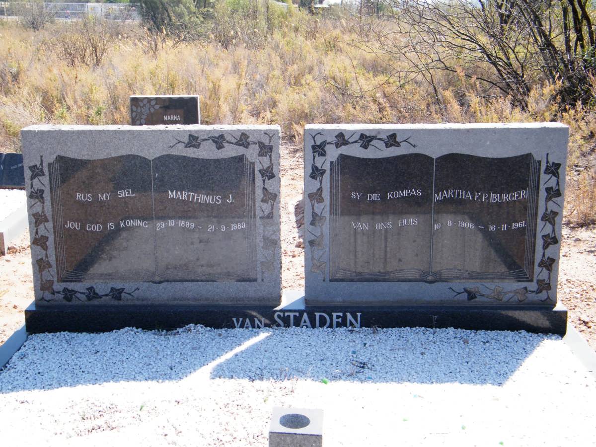 STADEN Marthinus J., van 1899-1989 &amp; Martha F.P. BURGER 1906-1961