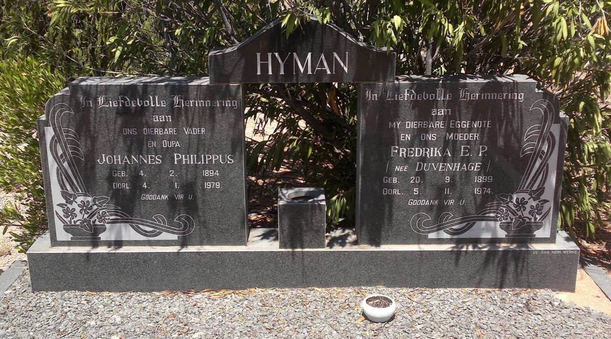 HYMAN Johanna Philippus 1894-1979 &amp; Frederika E.P. DUVENHAGE 1899-1974