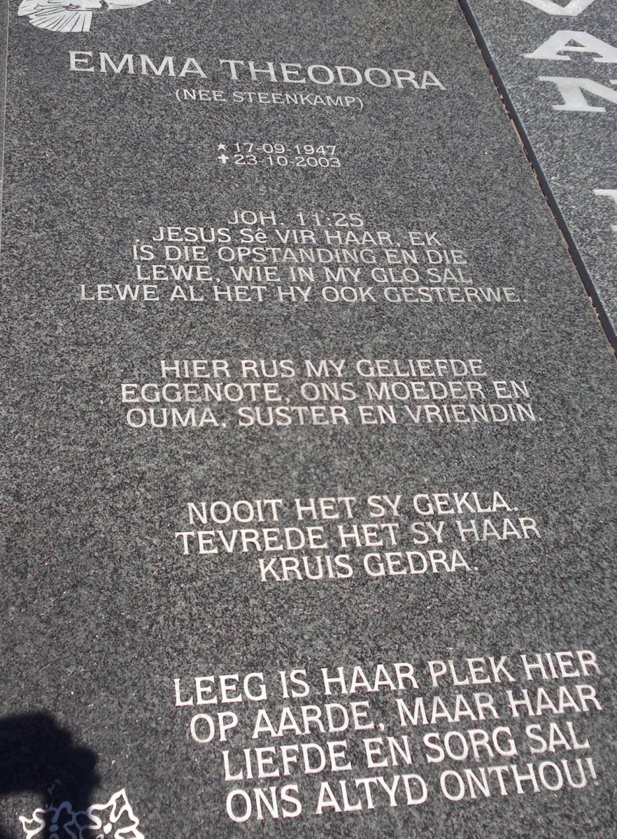 NIEKERK Emma Theodora nee STEENKAMP 1947-2003