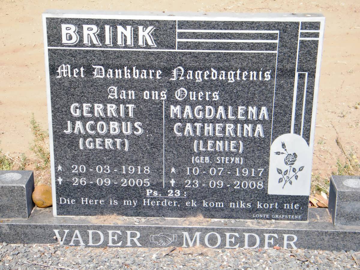 BRINK Gerrit Jacobus 1918-2005 &amp; Magdalena Catherina STEYN 1917-2008