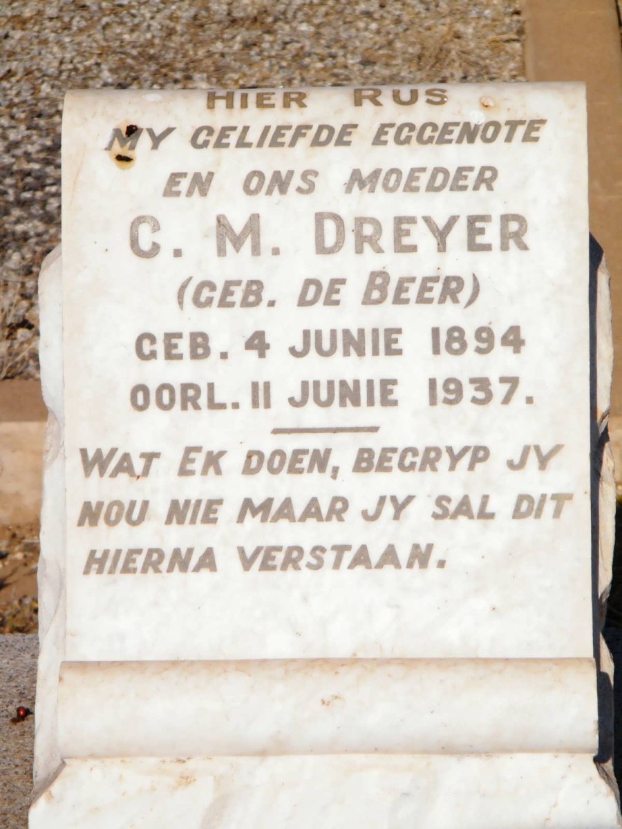 DREYER C.M. nee DE BEER 1894-1937