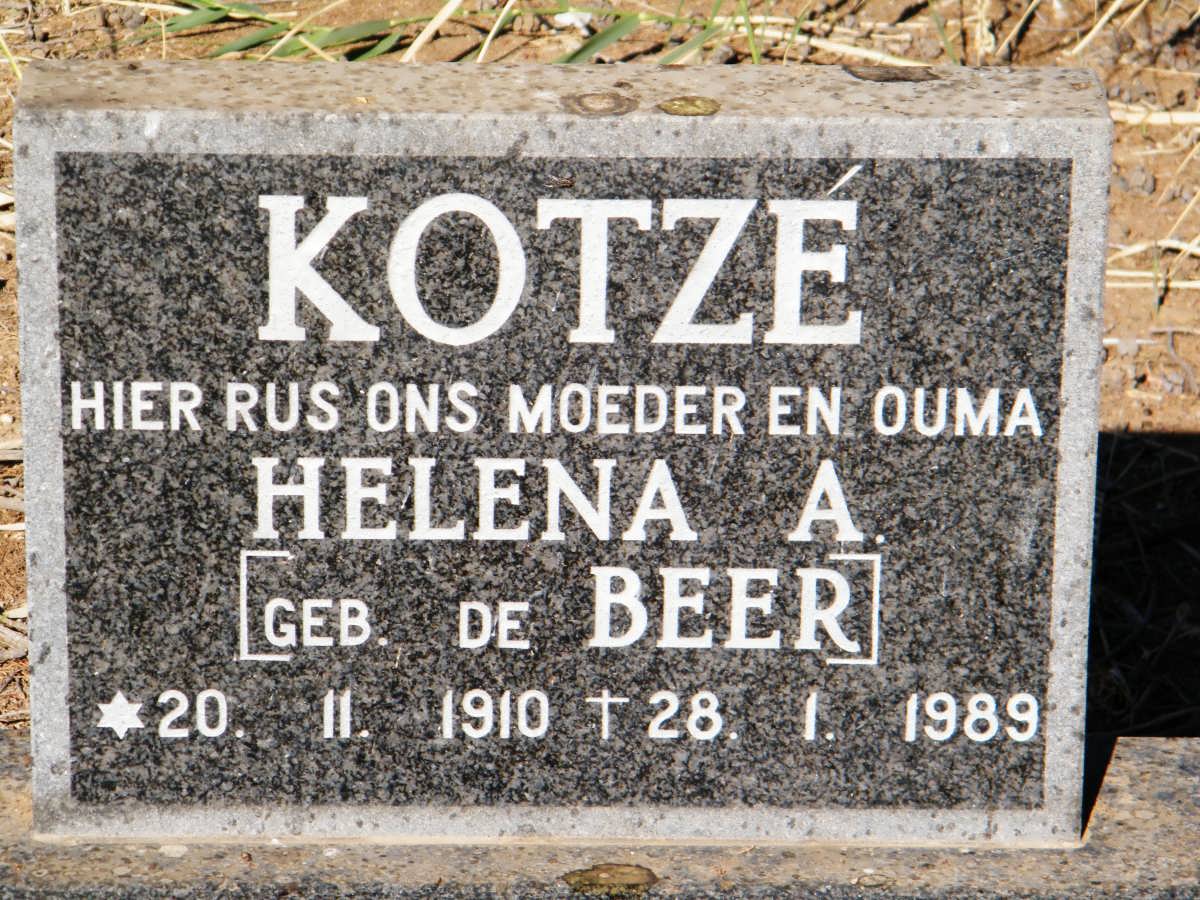 KOTZÉ Helena A. nee DE BEER 1910-1989