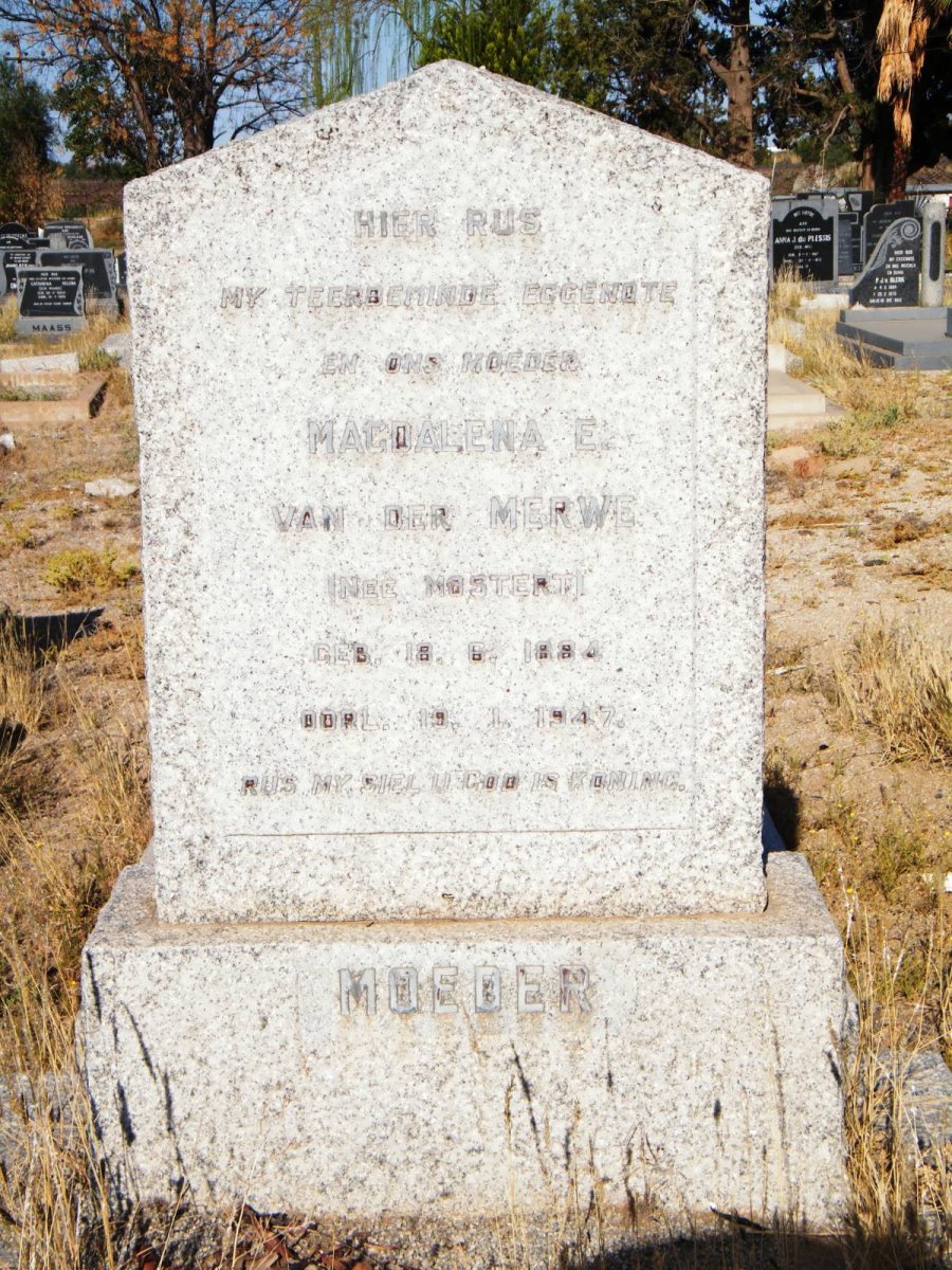MERWE Magdalena E., van der nee MOSTERT 1884-1947