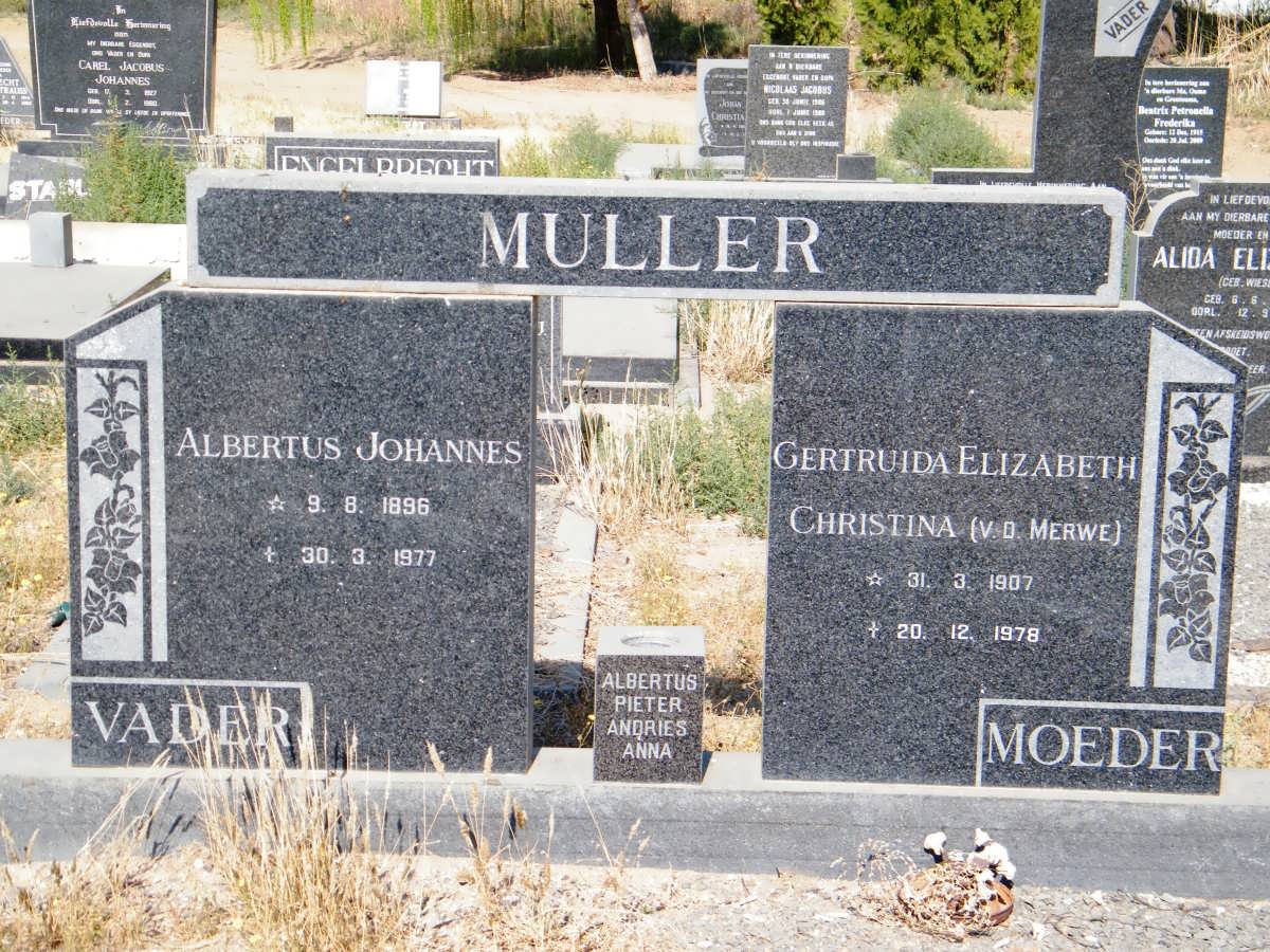 MULLER Albertus Johannes 1896-1977 &amp; Gertruida Elizabeth Christina V.D. MERWE 1907-1978