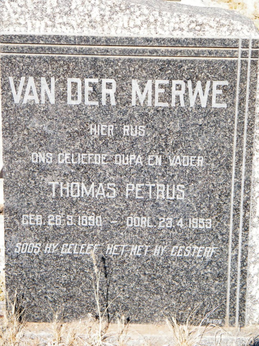 MERWE Thomas Petrus, van der 1890-1953