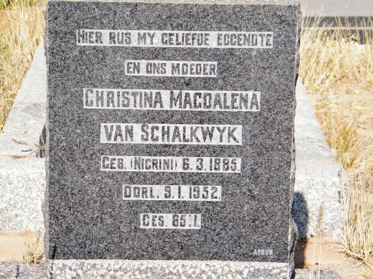 SCHALKWYK Christina Magdalena, van nee NIGRINI 1885-1952
