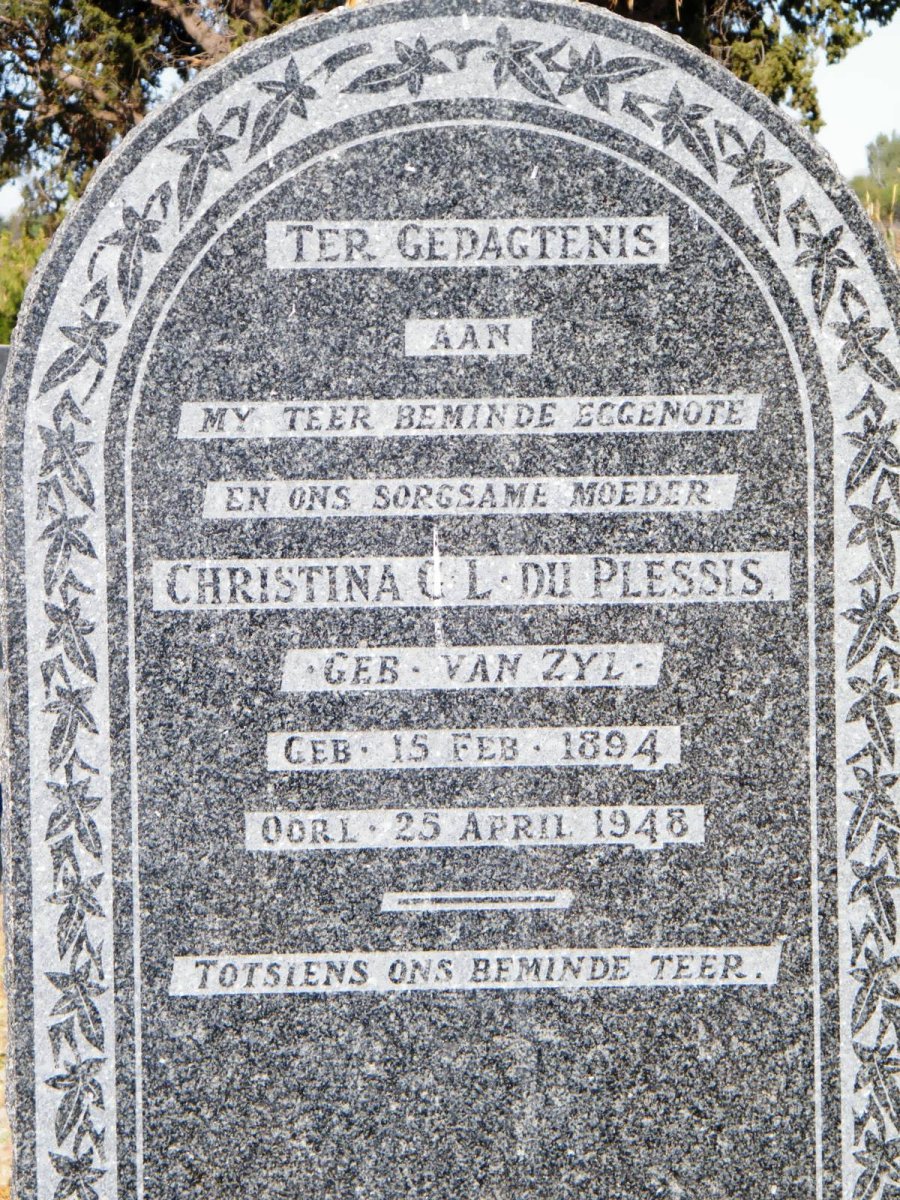 PLESSIS Christina C.L., du nee VAN ZYL 1894-1948