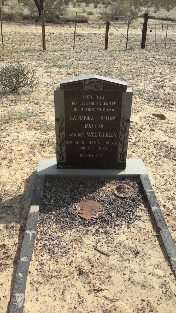 WESTHUIZEN Catharina Helena Janetta, van der nee V.D. MERWE 1932-1975