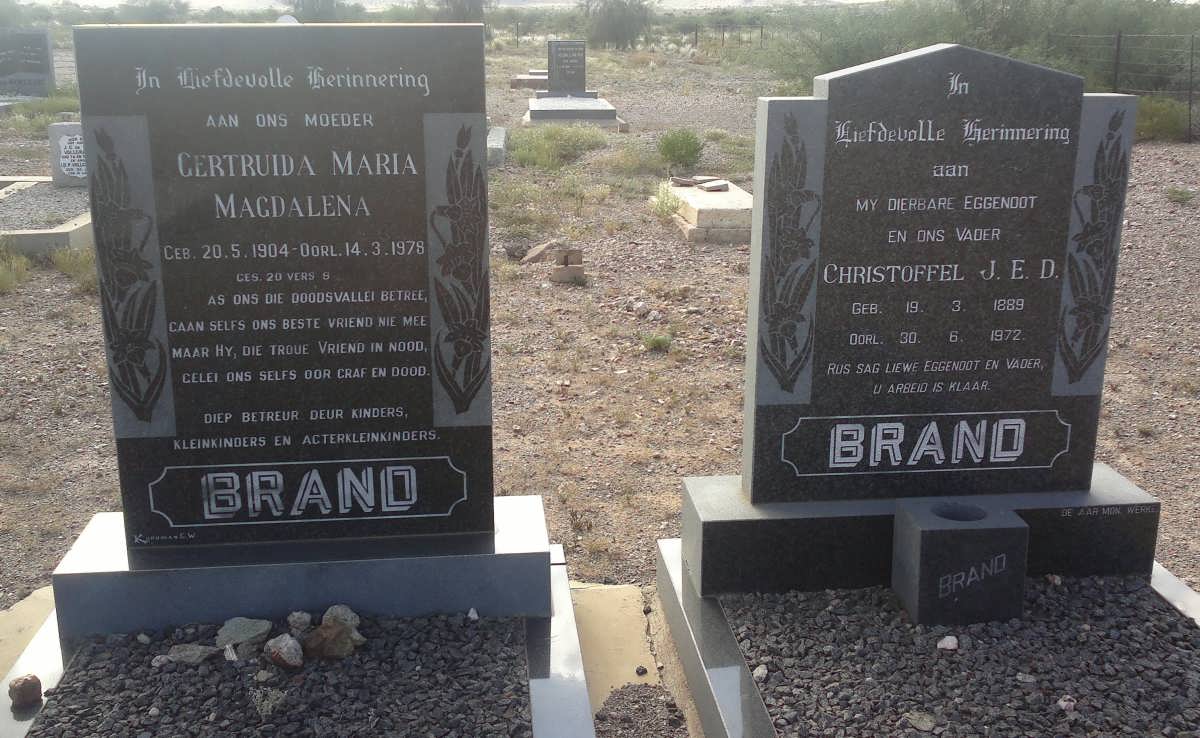BRAND Christoffel J.E.D. 1889-1972 &amp; Gertruida Maria Magdalena 1904-1978