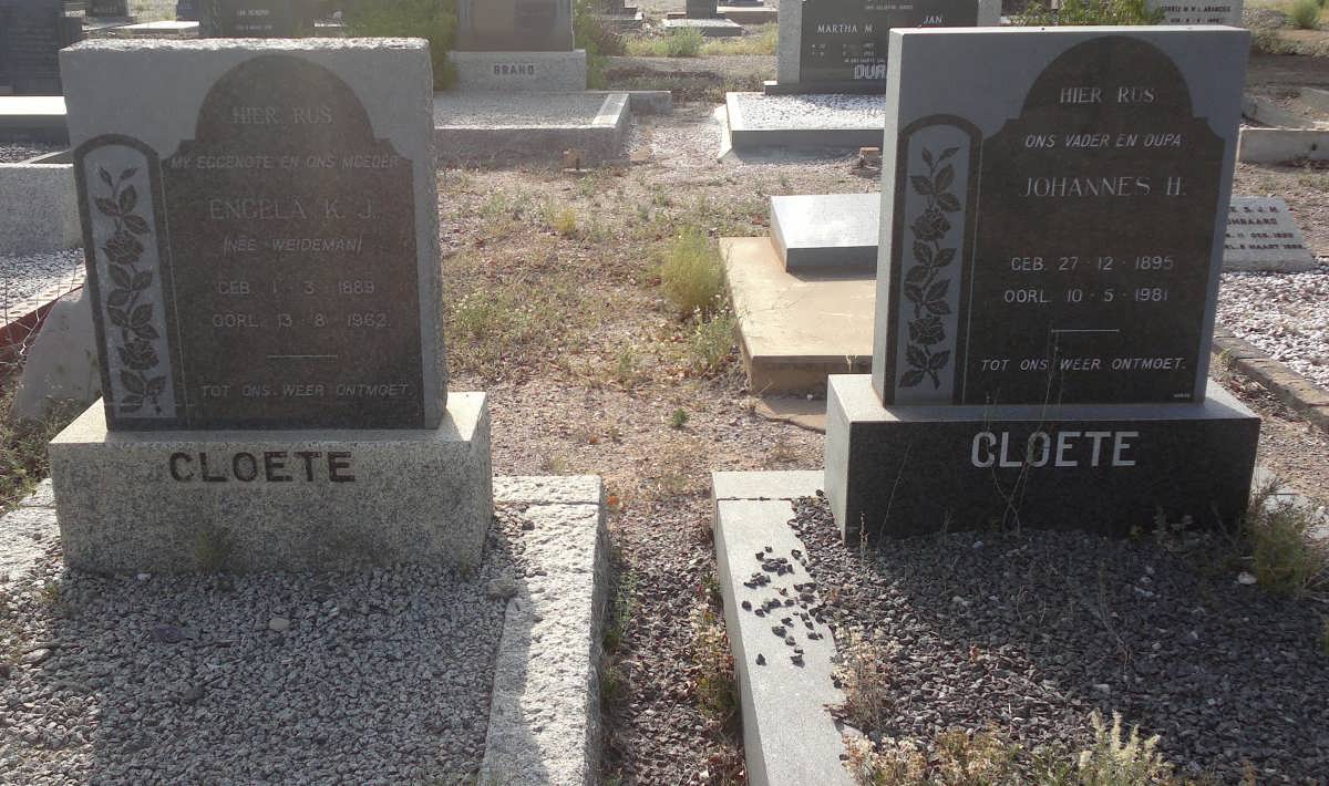 CLOETE Johannes H. 1895-1981 &amp; Engela K.J. WEIDEMAN 1889-1962