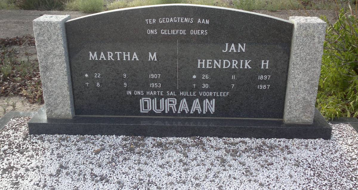 DURAAN Jan Hendrik H. 1897-1987 &amp; Martha M. 1907-1953