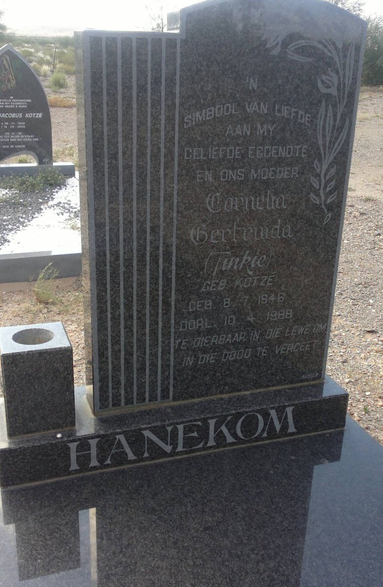 HANEKOM Cornelia Gertruida nee KOTZÉ 1946-1988