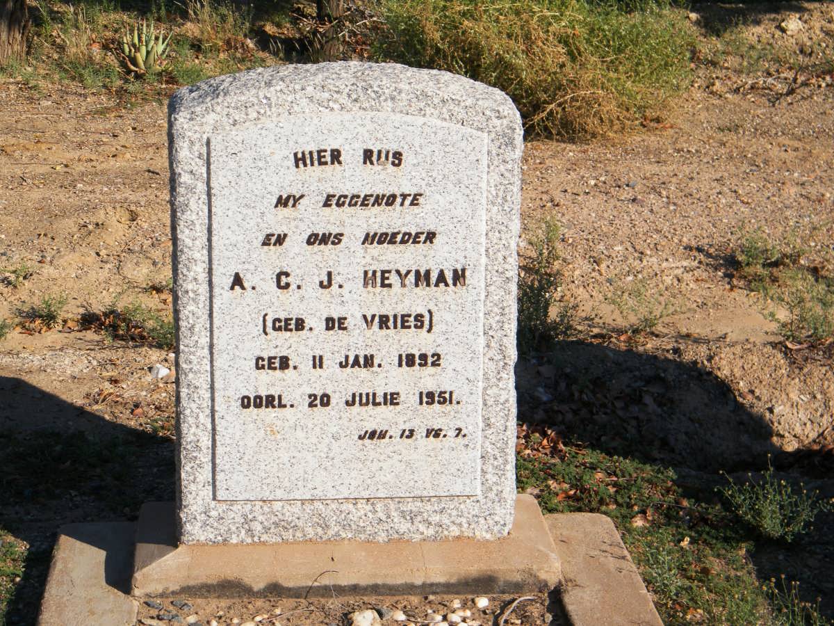 HEYMAN A.C.J. nee DE VRIES 1892-1951