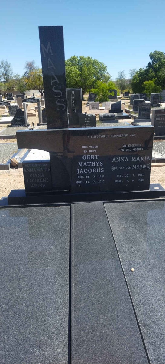 MAASS Gert Mathys Jacobus 1937-2015 & Anna Maria VAN DER MERWE 1943-1985