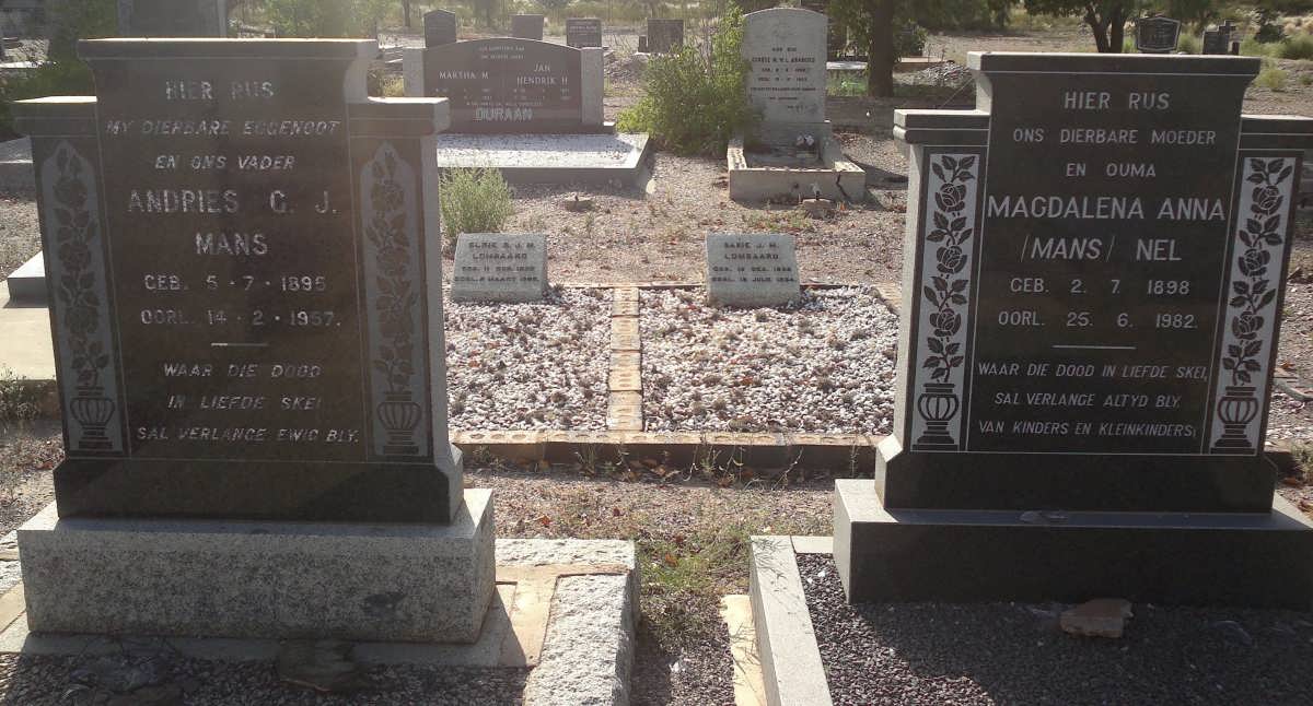 MANS Andries G.J. 1895-1957 &amp; Magdalena Anna NEL 1898-1982