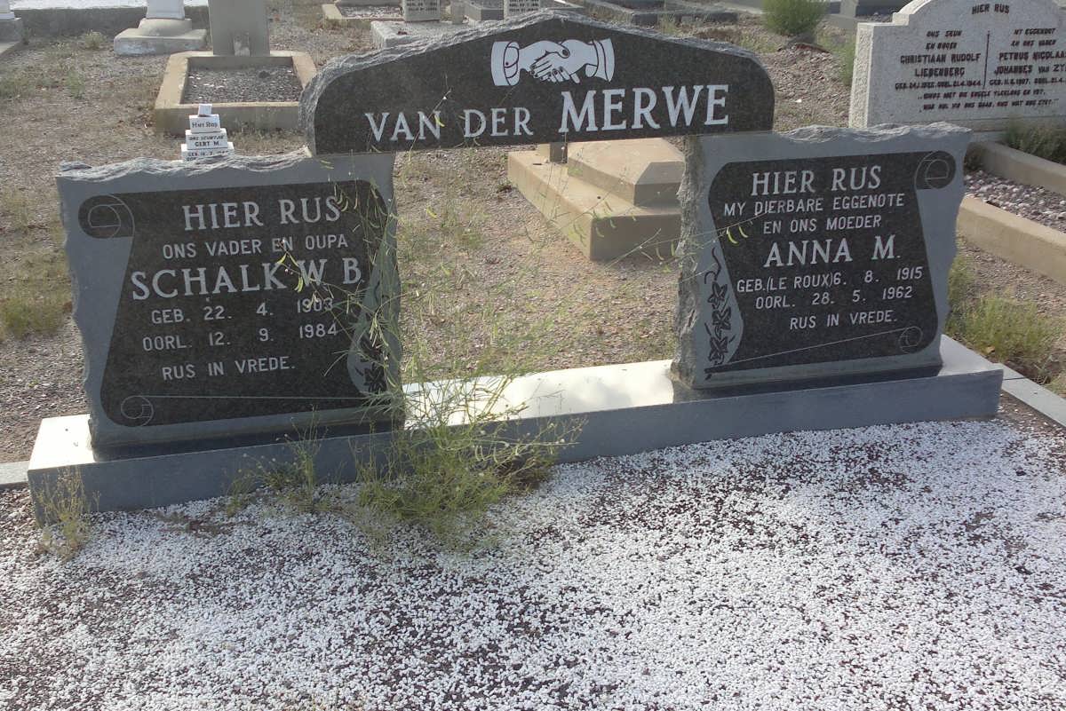 MERWE Schalk W.B., van der 1903-1984 &amp; Anna M. LE ROUX 1915-1962