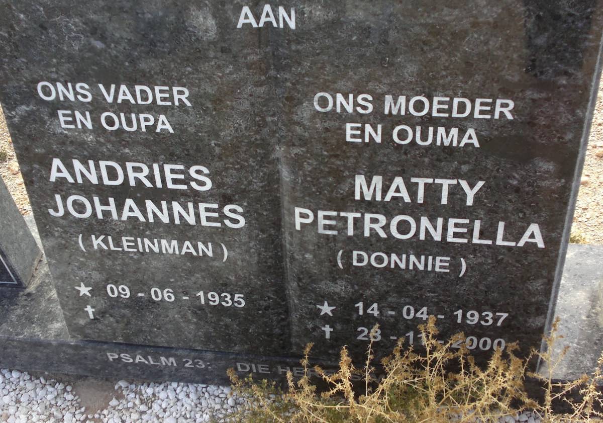 STEENKAMP Andries Johannes 1935- &amp; Matty Petronella 1937-2000