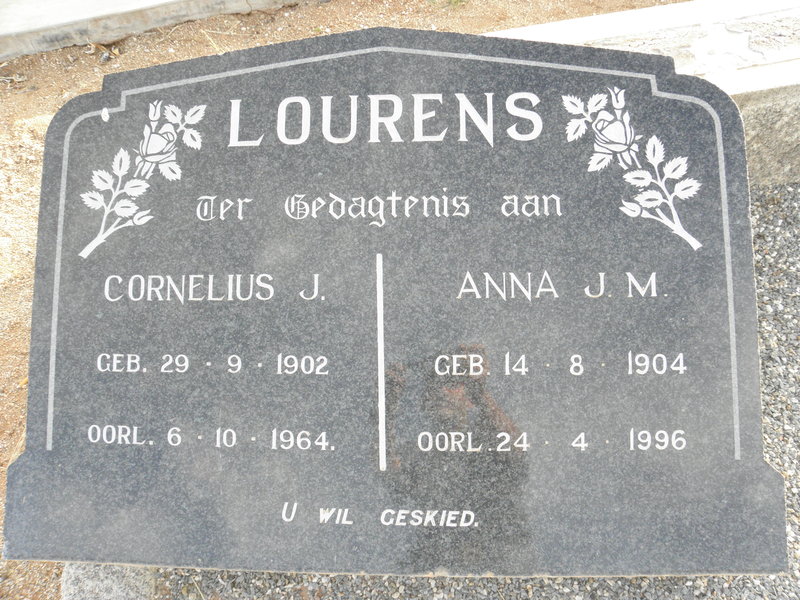 LOURENS Cornelius J. 1902-1964 &amp; Anna J.M. 1904-1996