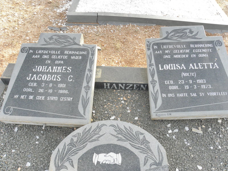 HANZEN Johannes Jacobus C. 1901-1986 &amp; Louisa Aletta NOLTE 1903-1973
