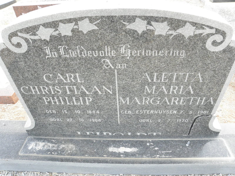 LEIPOLDT Carl Christiaan Phillip 1884-1968 &amp; Aletta Maria Margaretha ESTERHUYSEN 1901-1970