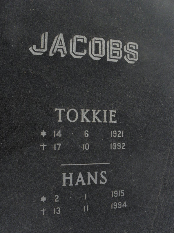JACOBS Hans 1915-1994 &amp; Tokkie 1921-1992