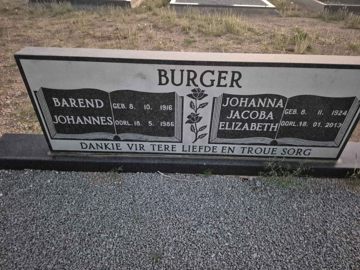 BURGER Barend Johannes 1916-1986 & Johanna Jacoba Elizabeth 1924-2013