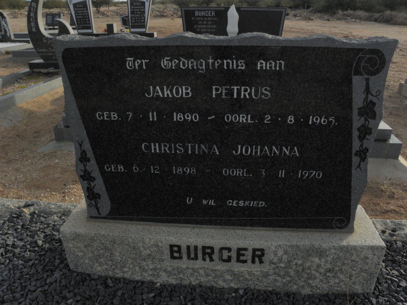 BURGER Jakob Petrus 1890-1965 &amp; Christina Johanna 1898-1970